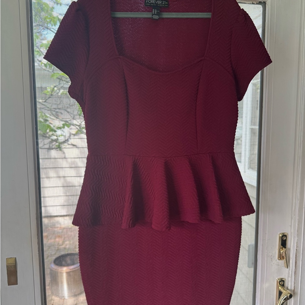 Forever 21 Women’s Burgundy Peplum Sheath Dress